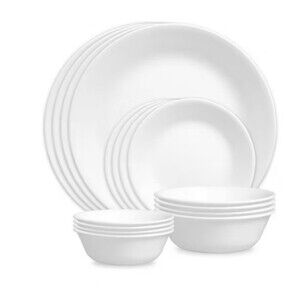 Corelle 16pc Winter Frost White Dinnerware Set Plates Bowls Service for 4 New